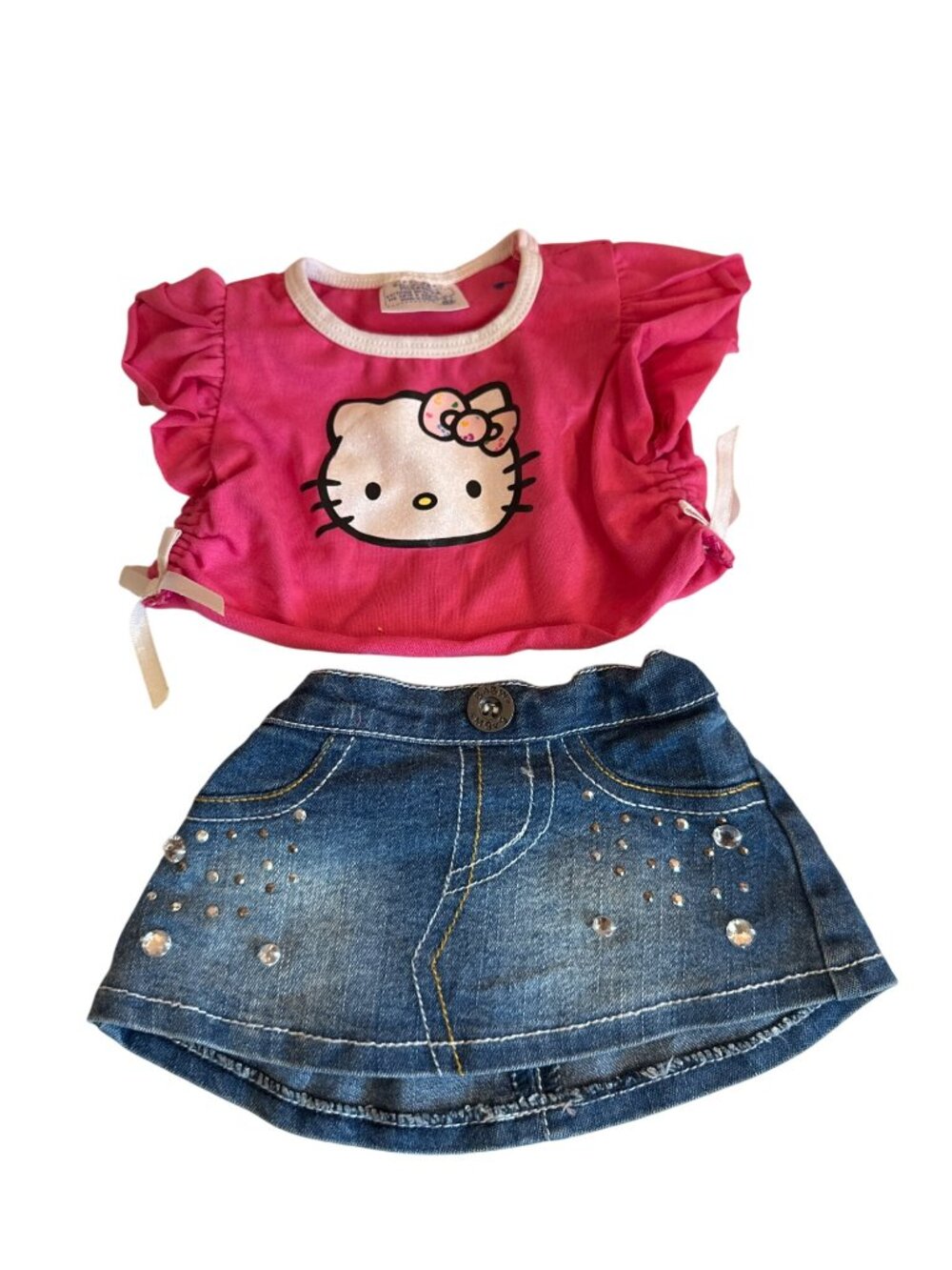 Build-A-Bear Hello Kitty Pink Top & Denim Skirt Outfit For Stuffed Animals